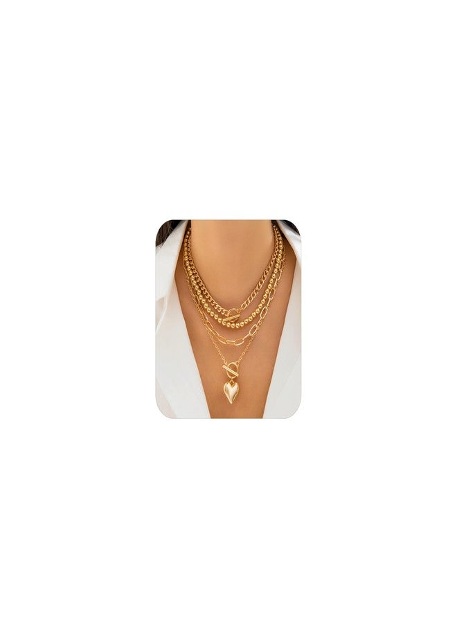 Eason1874 Gold Layered Necklaces for Women Chunky Choker necklace with Trendy Retro Coin Layered Cuban Paperclip Snake Chain Necklace (Gold heart) - Image 1